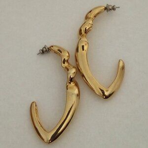 Vintage Signed JJ 1988 Abstract Gold-tone Earrings